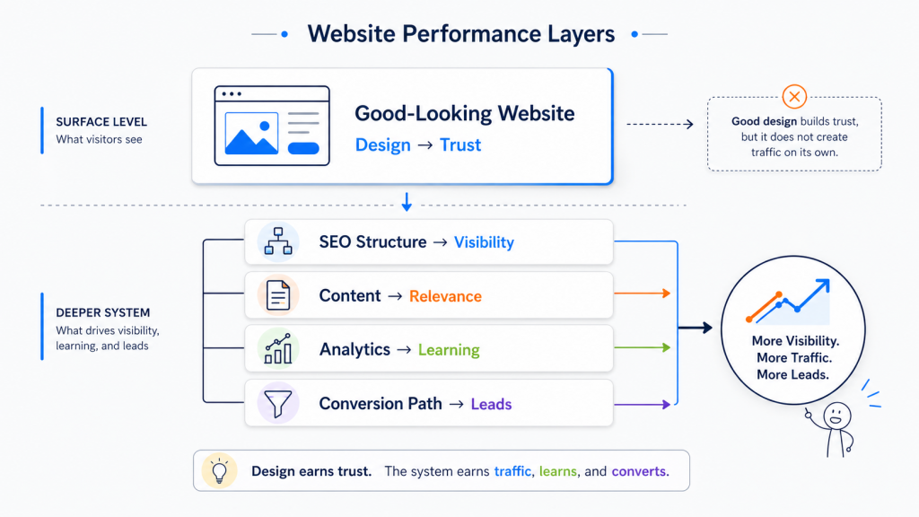 Website performance layers diagram for traffic and leads - Marketing Lab - Web Idea US