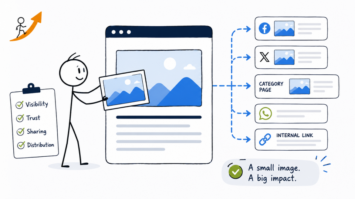 Featured image showing how blog post images support visibility, trust, sharing, and content distribution - Marketing Lab - Web Idea US