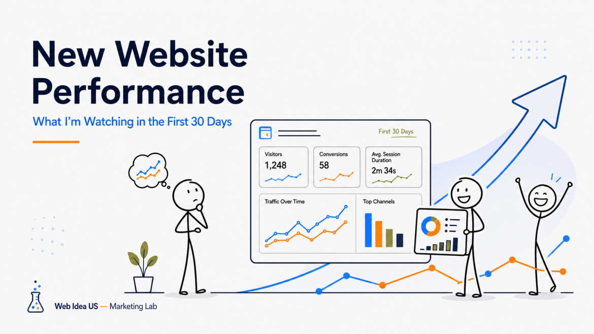 New website performance analysis for Web Idea US Marketing Lab showing early traffic and growth signals