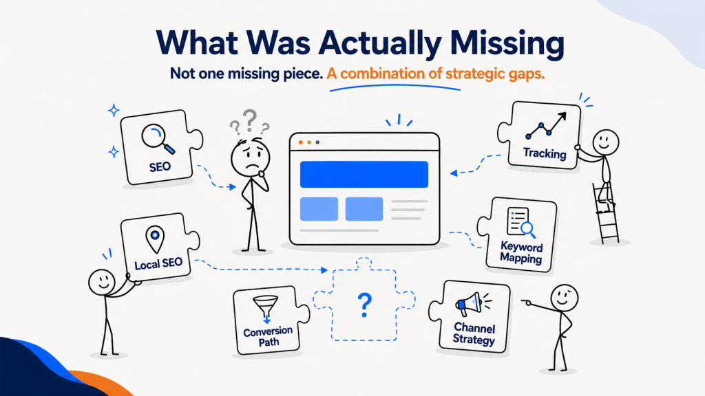 New service business website missing SEO local SEO tracking conversion path keyword mapping and channel strategy - Marketing Lab - Web Idea US